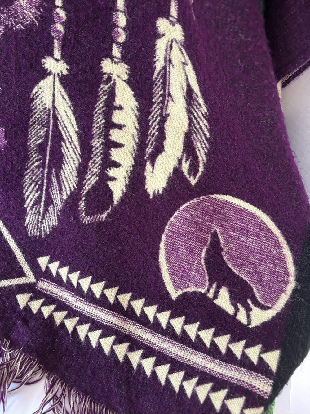 Purple Wolf Dreamcatcher Hooded Poncho Sweater - Picture 2 of 12
